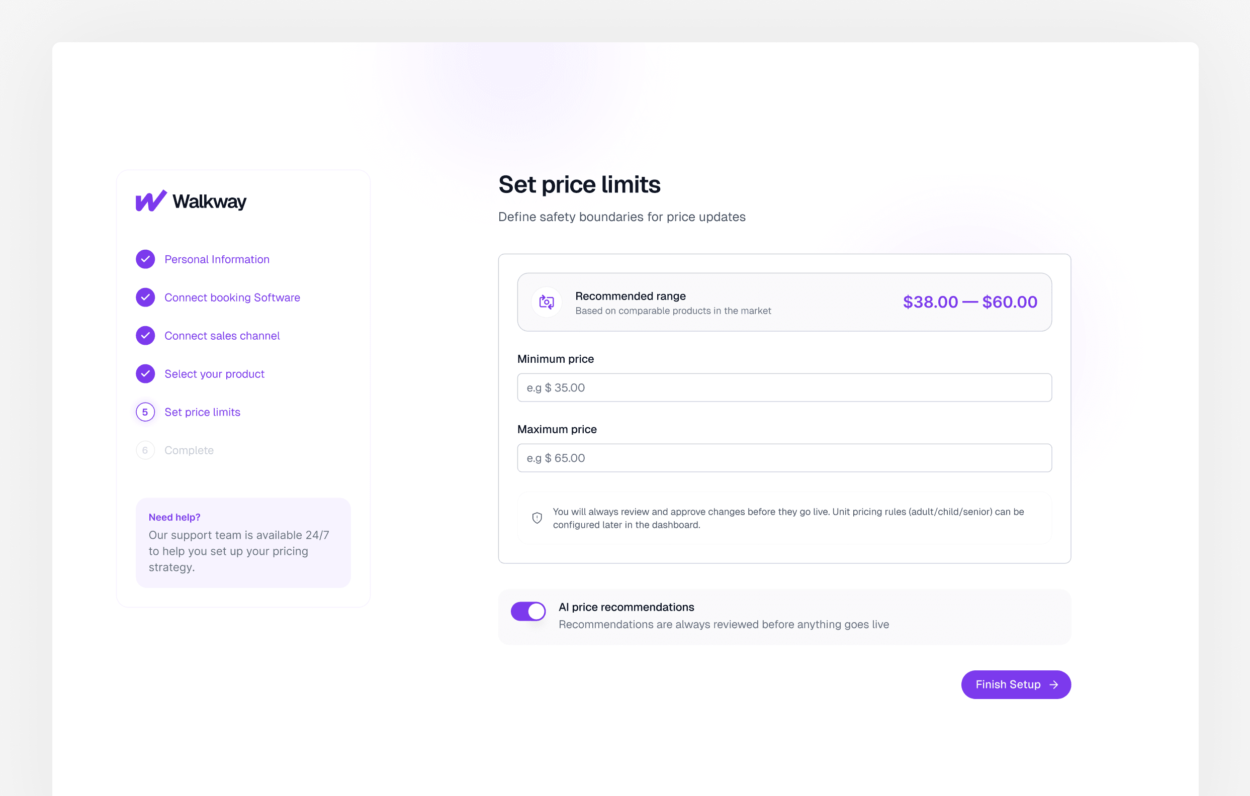 Walkway dashboard