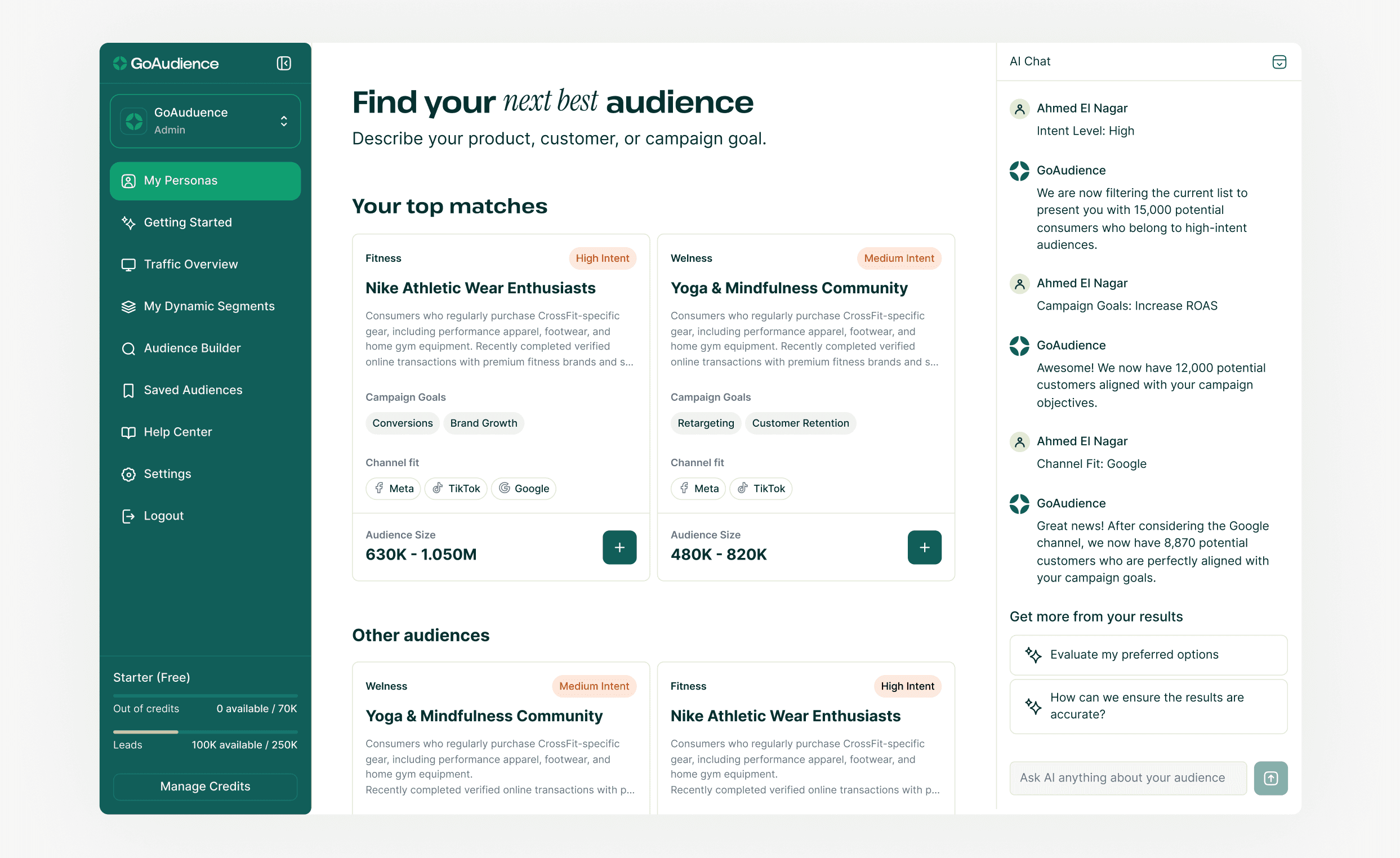 GoAudience screen